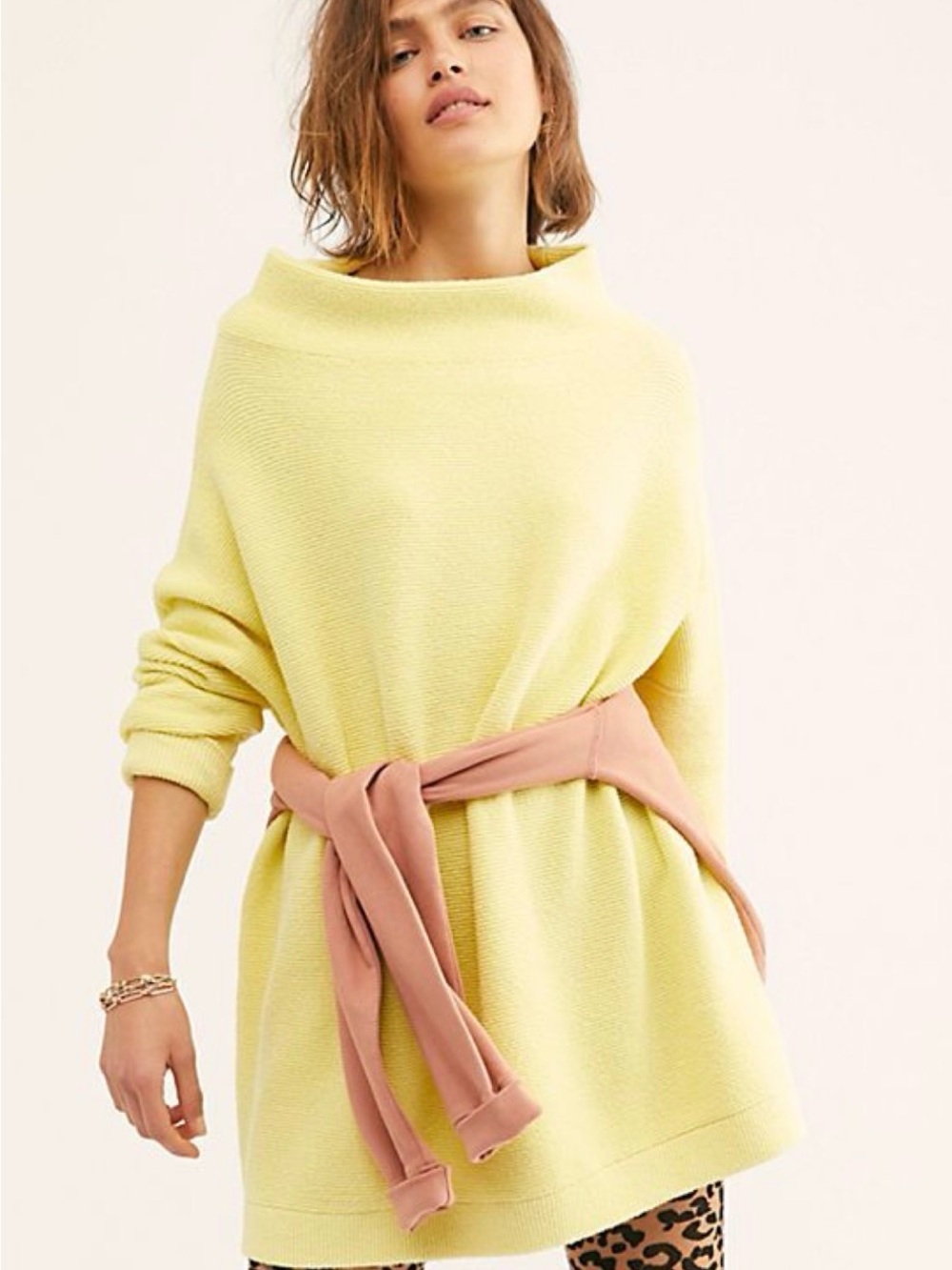 Free People Ottoman Tunic Sweater in Pale Yellow